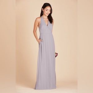 New NWT Birdy Grey “Moni” Chiffon Convertible Gown Maxi Dress Silver